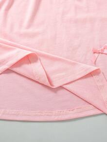 2pcs/Set Pakaian Kasual Anak Perempuan Warna Polos dengan Hiasan Pita, Atasan Kardigan Lengan Pendek dan Gaun Kasual Selutut dengan Tali Bahu Tipis, Musim Panas - Berwarna merah muda - View 11