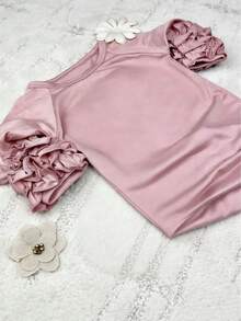 Infant Solid Color Raglan Sleeve Girls' Soft Lace Trim Bathrobe Sleepwear - Dusty Pink - View 3