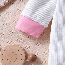 Autumn/Winter Baby Girls' Round Neck Patchwork Embroidered Letter Long Sleeve Romper - White - View 6