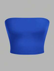Women's Basic Strapless Top | Casual Summer Double-Layered Strapless Blouse Without Padding - Royal Blue - View 2