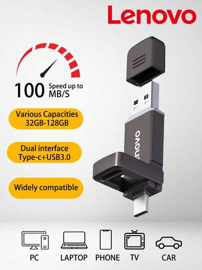 Chiavetta USB Lenovo Type-C USB3.2 per telefono cellulare, con doppia interfaccia, cappuccio in metallo, antipolvere e antiurto SX6Pro