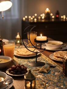 1pc Modern Dining Table Candle Holder, Holiday Decor, Wedding Party Home Decor, Candlelight Dinner Decoration, Star, Moon, Lantern Pattern, Birthday Graduation Gift, Eid Gift - Multicolor - View 9