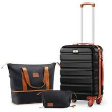 三件套登机行李箱：20英寸航空认证硬壳行李箱，带静音万向轮+手提袋+洗漱包，轻便旅行套装，适用于飞机、商务、休闲旅行、短途旅行和日常使用。行李箱、拉杆箱、万向轮行李箱、旅行箱、旅行箱、行李箱、带轮登机箱、男士旅行必备、女士旅行必备、度假旅行、商务旅行、大容量旅行必备、旅行配件、旅行收纳、旅行用品 - 黑棕色 - 查看 1