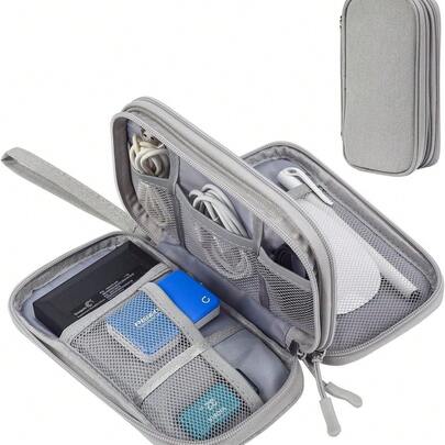 Travel Cable Organizer Bag Pouch Electronic Accessories Carry Case Portable Waterproof Double Layers All-In-One Storage For Cord, Charger, Phone, Earphone Pink