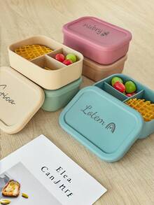 Personalized Silicone Lunch Box, Customizable Name Portable Bento Box, Essential For Back To School, Unisex, 3-Compartment Design, Convenient For Meal Storage, Suitable For Work, Study And Outdoor, Space-Saving, Fashionable Appearance, Back To School Gift,Kitchen Essentials, Teacher Gift - Multicolor - View 6