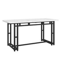140x80cm Lightweight Luxury Dining Table (1-Pc), Metal Frame, Rectangular Dining Table, Modern Kitchen Table With Metal Legs For Dining Room/Living Room, Black Table Legs - Black and White - View 3