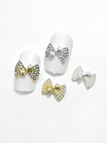 10pcs Rhinestone Bow Design Alloy Faux Pearl Nail Art Decorations, 3D Metallic Butterfly DIY Accessories Suitable For Girls And Women Nails - Multicolor - View 10