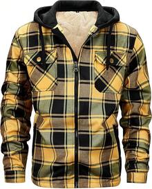 Men's Winter Fleece Warm Thick Plaid Jackets Heavyweight Cotton Hoodies Flannel Hooded Shirt JacketChristmas VTWT - A71黃色 - 查看 12