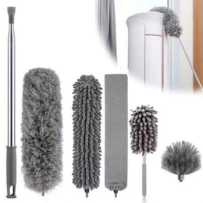 Chổi phủi bụi góc bằng sợi microfiber có cán kéo dài, có thể giặt, kéo dài đến 111,42 inch, thích hợp cho các khe hở/trần nhà/mạng nhện/Bộ 6 chiếc