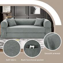 9 Colors Solid Color Corduroy Large Medium Two Size Light Luxury Sit/Lie Convertible Compression Multi-Funtional Sofa Bed Module Free Combination - Light Grey - View 4