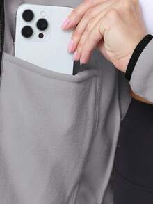 CZRLHYT Women's Regular Fit Faux Suede Fleece Jacket, Suitable For Autumn/Winter - Grey - View 6