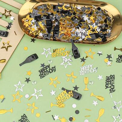 500pcs/Pack Multicolor Black And Gold Confetti, Plastic Party Decorations, Can Be Scattered In The Air, On The Ground Or On The Table, Suitable For Birthday, Anniversary, Ball, Graduation Season, Wedding, Theme Party, Holiday Decoration And Other Occasions.