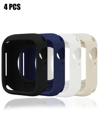 Set de 4 piezas Funda protectora de silicona suave y hueca a prueba de caídas, de moda y casual, para hombres y mujeres, para Apple Watch de 40/41/42/44/45/46/49mm, para Apple Watch Series Ultra/SE/11/10/9/8/7/6/5/4, accesorios de funda para reloj inteligente