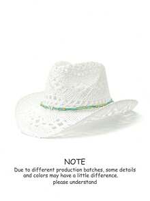 1pc Solid Color Bohemian Casual Hollow Out Decor UV Protection Woven Panama Hat, Western Cowboy Sun Hat, Versatile For All Seasons - Butterfly - View 37