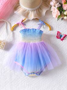 Baby Girls' Tie-Dye Mesh Patchwork Bodysuit, Spring/Summer