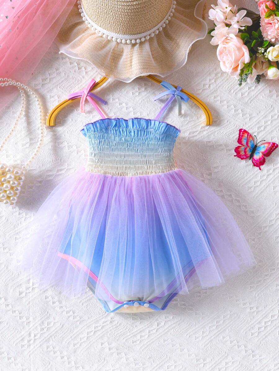 Baby Girls' Tie-Dye Mesh Patchwork Bodysuit, Spring/Summer