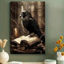 1pc Vintage Wooden Framed Canvas Prints Poster, Gothic Witch & Crow Canvas Art Retro Fantasy Valentine'S Day Gift, Universal Holiday Gifts, Easter Gifts, Ideal Gift For Home & Kitchen, Room Decor, Perfect Gift And Decoration, For Halloween Ready To Hang - White - View 2
