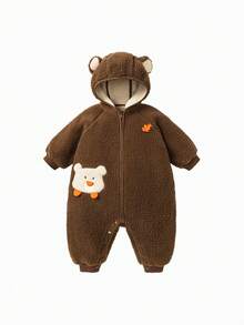 mini bala Bộ áo liền quần có mũ lót giữ nhiệt cho bé gái, bộ đồ ấm áp cho trẻ sơ sinh mùa thu đông. - quả óc chó màu nâu - Xem 4