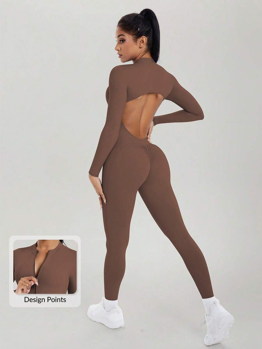MASKERT Sportswear Jumpsuit, Backless Jumpsuit, Long Sleeve Jumpsuit, Workout Fitness Jumpsuit, Yoga Jumpsuit, Casual Comfortable Shapewear Jumpsuit Spring