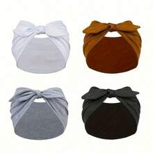 4条/套弹力兔耳发带，运动瑜伽发带，柔软舒适宽发带，情人节/圣诞节送给女性的礼物。防滑弹力发带，加厚非洲风情运动健身发带。 - 彩色 - 查看 2