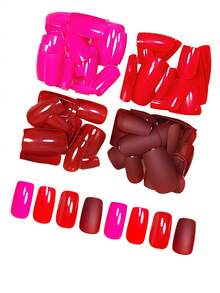 Verbessern Sie Ihr Aussehen sofort mit 96 Stück Aufklebe-Nägel, mittlere quadratische Nägel, Minimalismus in Pink und Rot, Kunstnägel mit voller Abdeckung, Künstliche Nägel für Frauen und Mädchen, geeignet für Partys, Dates und den täglichen Bürogebrauch - Verschiedenfarbig - Übersicht 2