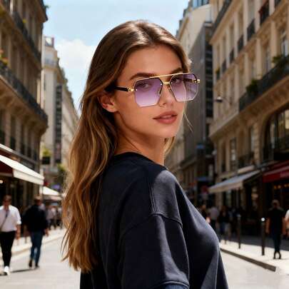 1pc Square , Minimalist Half-Frame Aviator Fashion , Unisex, Flattering For Large Faces, Suitable For Driving, UV Protection, Premium Colors, , Versatile Accessory, Lightweight Plastic Frame With Fashionable Design, Stylish Eye Protection, Casual Accessory, Valentine's Day Gift - Lover/Friend/Elder, Summer Beach UV Protection, Fashionable Versatile High-Quality