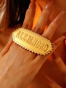 1pc Customized Double Finger Or Single Finger Name Ring, Women's Style, Men's Personalized Name Ring, 18K Gold Double Circle Ring, Personalized Gift, Birthday Gift, Customized Fashion Ring, Fashionable Style, Family Style - New Model -4 - View 4