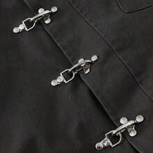 Black Friday1-Aelfric Eden Metal Button Boxy Jacket Black Long Sleeve Stand Collar Slant Placket Unisex Fashion Street Jacket Retro Y2K - 深灰色 - 查看 7