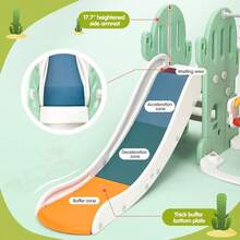 Juego de juegos multifunción independiente: tobogán infantil con columpio, aro de baloncesto, accesorios deportivos y estructura robusta para una diversión versátil en interiores y exteriores, verde - Verde - Ver 6