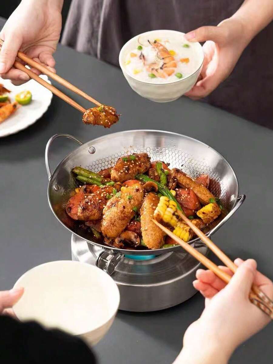 1个不锈钢干锅，酒精炉锅，适合家庭和露营使用 - 銀色 - 查看 1