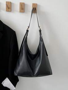 2026新款时尚纯色通勤手提包，简约小众设计腋下包，时尚大容量单肩包 - 黑色 - 查看 5