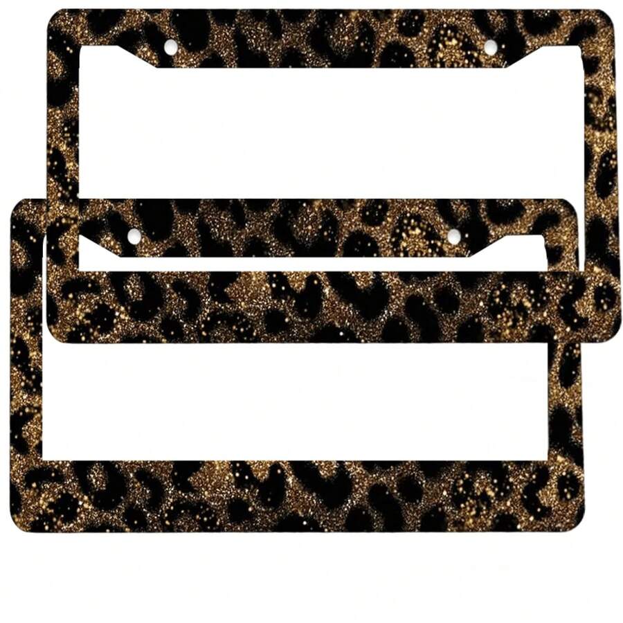 2-Piece Gold Leopard Print License Plate Frame Set - 12.2 X 6.2 Inch, Rust-Proof, Shock-Resistant, And Wind-Resistant License Plate Holders (Mounting Hardware Included). Fits All Vehicle Models. The Perfect Gift For Leopard Print Enthusiasts,License Plate Cover,Car Acessesories,License Plate Frame,Car Acessesories Women,Accesorios Para Carro,Car Decor
