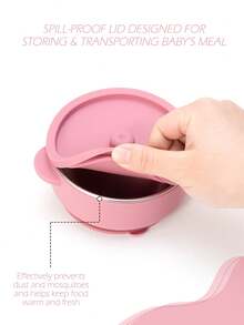 1pc Personalized Customization Name Silicone Children Bowl With Lid Removable Stainless Steel Inner Bowl Suction Base Portable Self-Feeding Kids Tableware - Multicolor - View 8