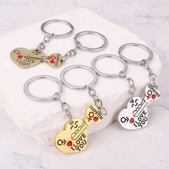3pcs/Set Creative Valentine's Day Couple Keychain, Heart Shaped Pendant Ornament