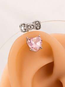 1pc Micro Heart & Bow Design Earrings, Elegant Casual Style Rhinestone Embellished Women's Party Earrings, Delicate Stud - Style 4 - View 1