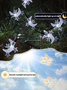 20/50/100pcs LED Solar Star & Moon String Lights - 8 Lighting Modes, Waterproof Fairy Lights, Outdoor Garden Lights, Suitable For Garden, Yard, Patio, Roof, Wedding, Festival, Party, Ramadan And Eid Decoration, Easter Decorative String Lights - Black - View 6