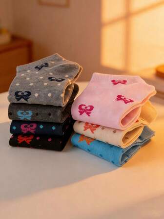 5 par damstrumpor i koreansk stil med lågt skurna ankelstrumpor, söta, andningsbara, fukttransporterande, lämpliga för sommaren, studentstrumpor