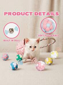PETSIN 2/4pcs Cat Ball Toy With Bells, Kitten Toys For Indoor Cats, Interactive Cat Ball, Soft Plush Cat Balls Toys, Kitten Toys Pom Balls For Playing Chasing Chewing Scratching Training - Multicolor - View 4