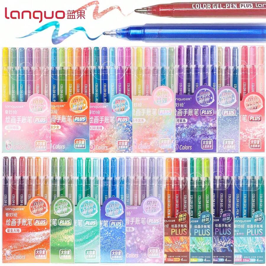Languo 142色闪光凝胶笔，含绘画笔记本套装，大容量1.0mm笔尖，可叠放，适用于绘画涂鸦、学生素描等，是理想的绘画创意礼物之选，也是返校必备、情人节礼物的理想之选。2026年美术用品文具套装