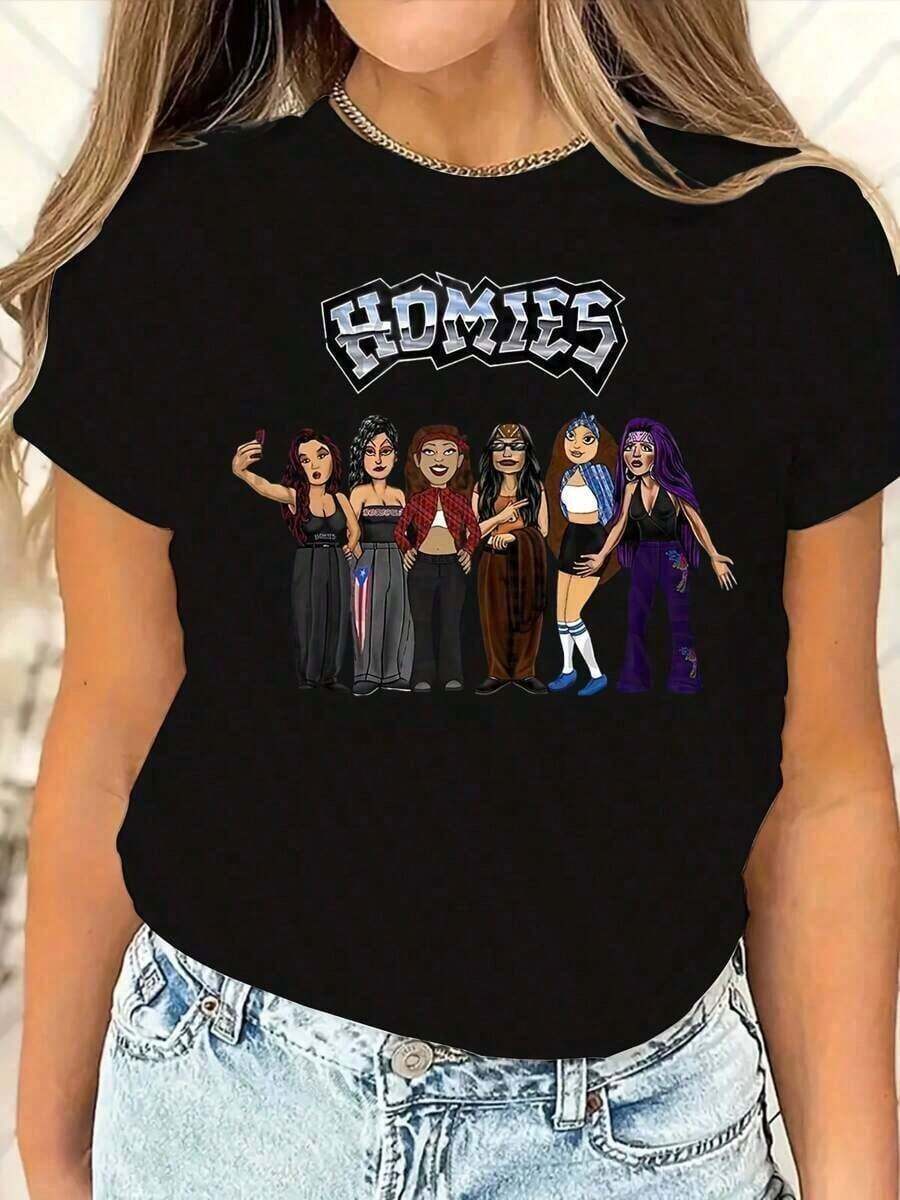 Camiseta Homies Selfie Squad - Diseño de dibujos animados divertido - Camiseta elegante para mujeres - Regalo ideal para mejores amigas - Negro - Ver 1