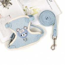 Chaleco y correa para perro, adecuados para perros pequeños y medianos – diseño tipo I, conjunto de chaleco y correa, chaleco  para mascotas, decoración de osito, chaleco ajustable para perros, adecuado para dueños de perros medianos y pequeños - Azul - Ver 6