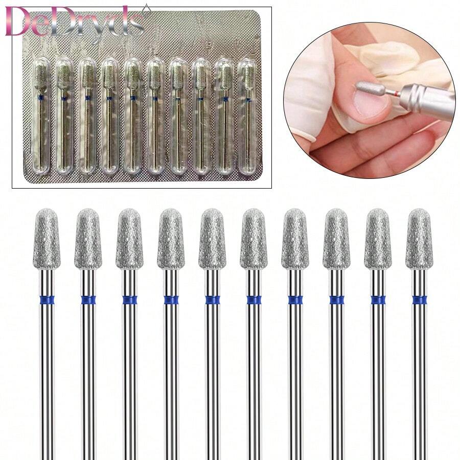 10件套金刚石花生粒美甲钻头套装，适用于美甲打磨机、电动锉刀等专业美甲工具，含硬质合金，适用于亚克力凝胶美甲，家庭美甲沙龙适用。