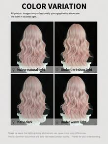 Parrucca con frangia corta e ondulata da 20 pollici, colore rosa, in fibra sintetica resistente al calore, adatta per feste, uso quotidiano, festival musicali, raduni e celebrazioni - Rosa - Visualizzare 7