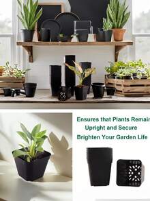 10个方形塑料育苗盆，坚固耐用，带排水孔，适用于多肉植物、幼苗栽培（黑色）