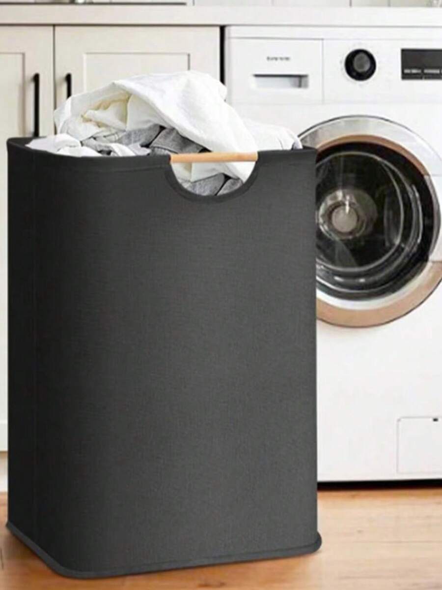 1PC Laundry Hampers With Handles, Foldable Laundry Hamper For Clothes, Laundry Basket, Dirty Clothes Basket For Bedroom, Bathroom, Dorm, Laundry Room - Black - View 1
