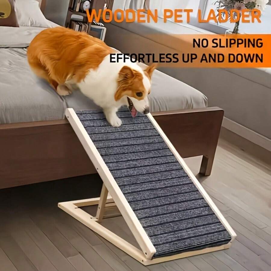 Wooden Pet Ramp, Height-Adjustable Pet Ladder - 黑色 - 查看 1