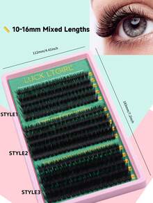 Bộ 300 sợi mi giả dạng chùm, 3 kiểu, tự nối mi, kiểu D-Curl Flare, kèm keo dán, mi giả 3D màu gradient tự nhiên 10-16mm, siêu mềm mại và nhẹ, mềm mịn, làm thủ công, có thể tái sử dụng - Lý tưởng cho sử dụng hàng ngày, hẹn hò, tiệc tùng, đám cưới, chụp ảnh và nghệ thuật nối mi. - màu đen - Xem 7