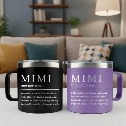 14oz Fashionable MIMI Insulated Water Bottle - Stainless Steel /Coffee Cup, Suitable For Hot And Cold Drinks. Great For Home, Office, Beach And Various Gatherings. A Unique Gift For Grandma And Mom, Perfect For Birthday, Mother's Day And Women's Day, Galentine's And Valentine's Day