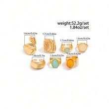 7pcs/Set Inlaid Acrylic Rings, Asymmetrical Hammered Texture Open Rings Set, Suitable For Party, Gift, Daily Wear - 金-1 - 查看 4
