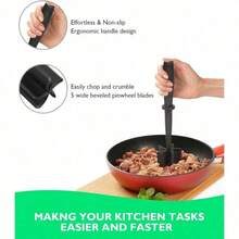 Heat-Resistant Meat Chopper & Masher – Heavy Duty Ground Beef Smasher, Hamburger Chopper, Potato Masher – Non-Stick Nylon Kitchen Tool For Mixing, Chopping, Cooking - 黑色 - 查看 7
